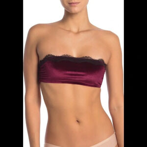 JASON WU Velour Lace Trim Bandeau Bralette, Burgundy, Large, NWT